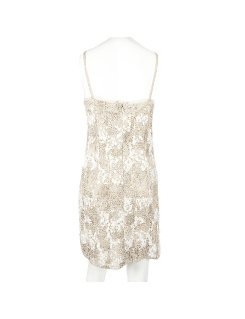 Robe CHANEL T 38 tweed beige et fils d'or et d'argent