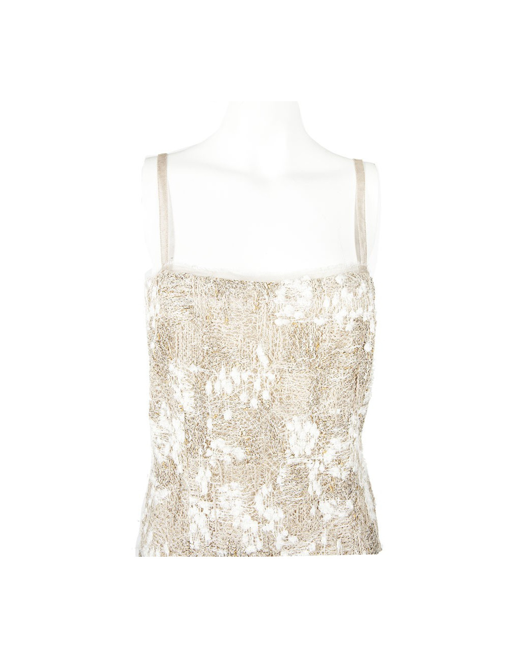 Dress CHANEL T 38 beige tweed and son of gold and silver