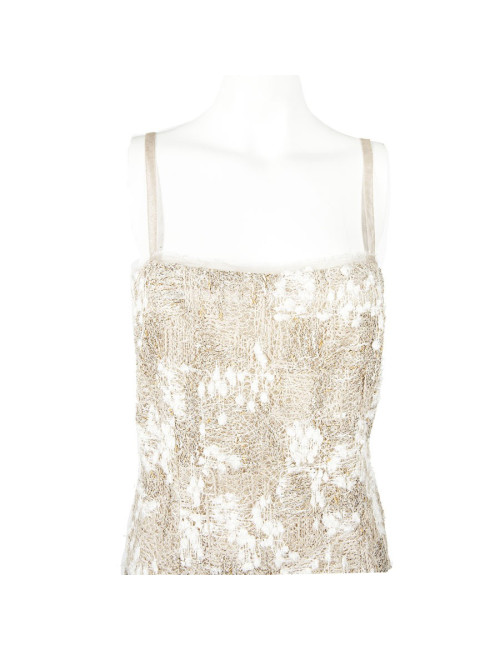 Dress CHANEL T 38 beige tweed and son of gold and silver