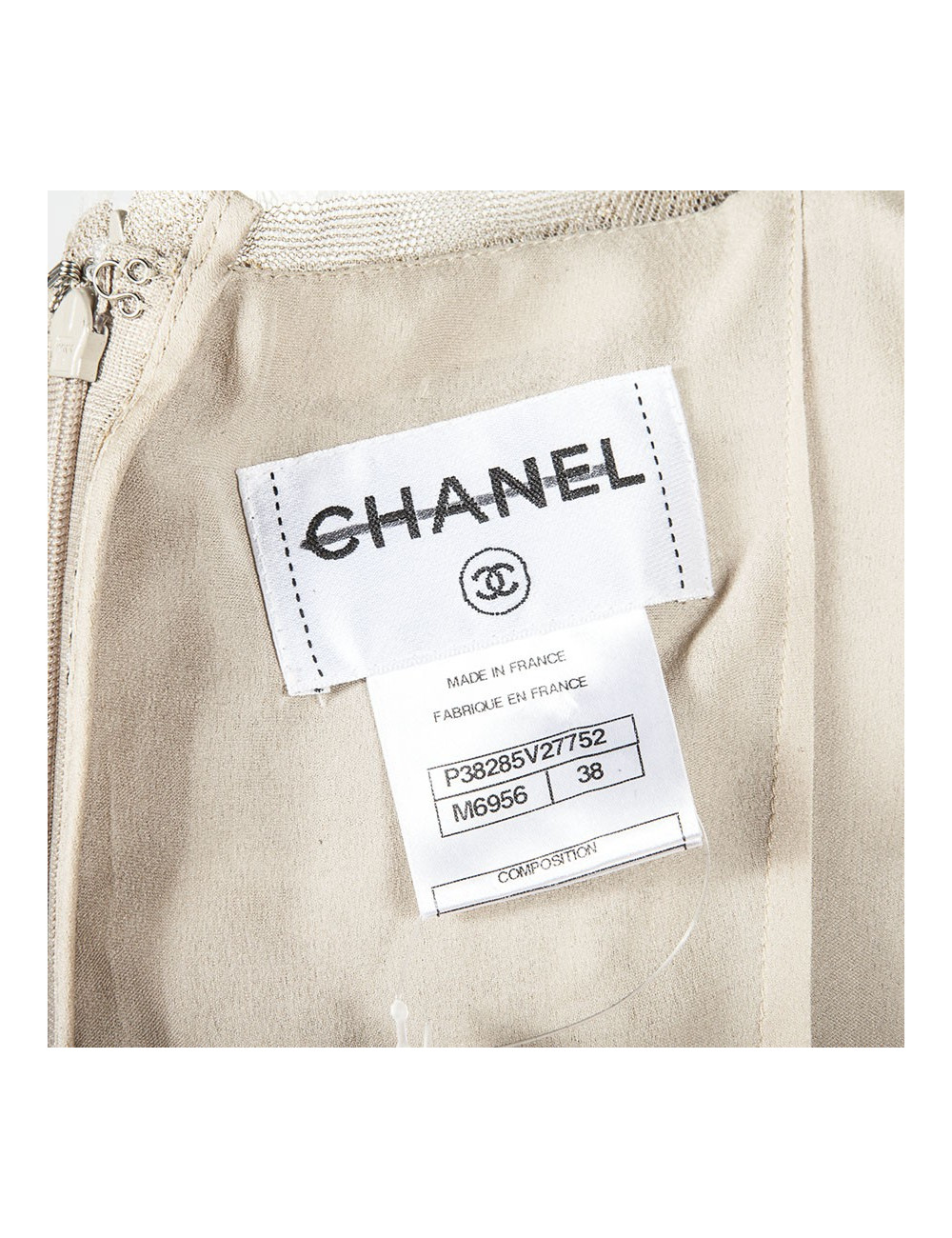 Dress CHANEL T 38 beige tweed and son of gold and silver