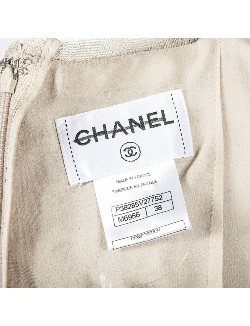 Robe CHANEL T 38 tweed beige et fils d'or et d'argent