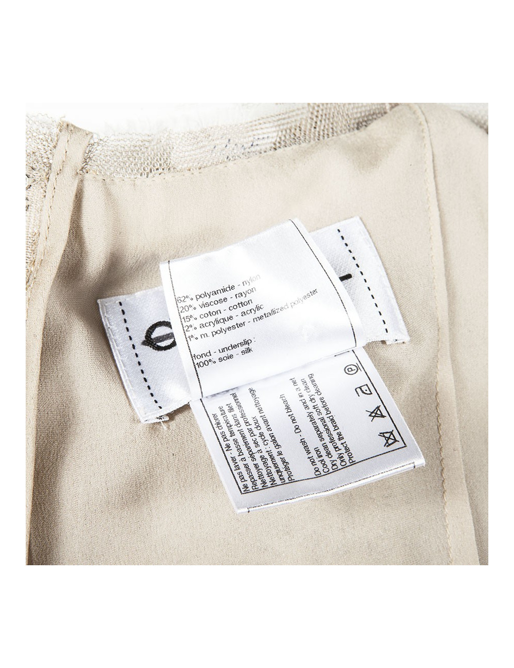 Dress CHANEL T 38 beige tweed and son of gold and silver