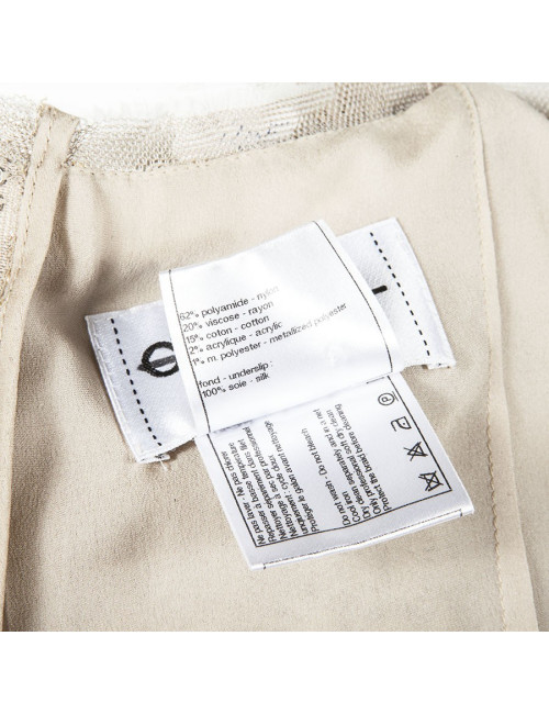 Robe CHANEL T 38 tweed beige et fils d'or et d'argent