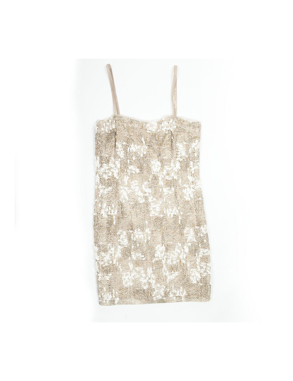 Dress CHANEL T 38 beige tweed and son of gold and silver