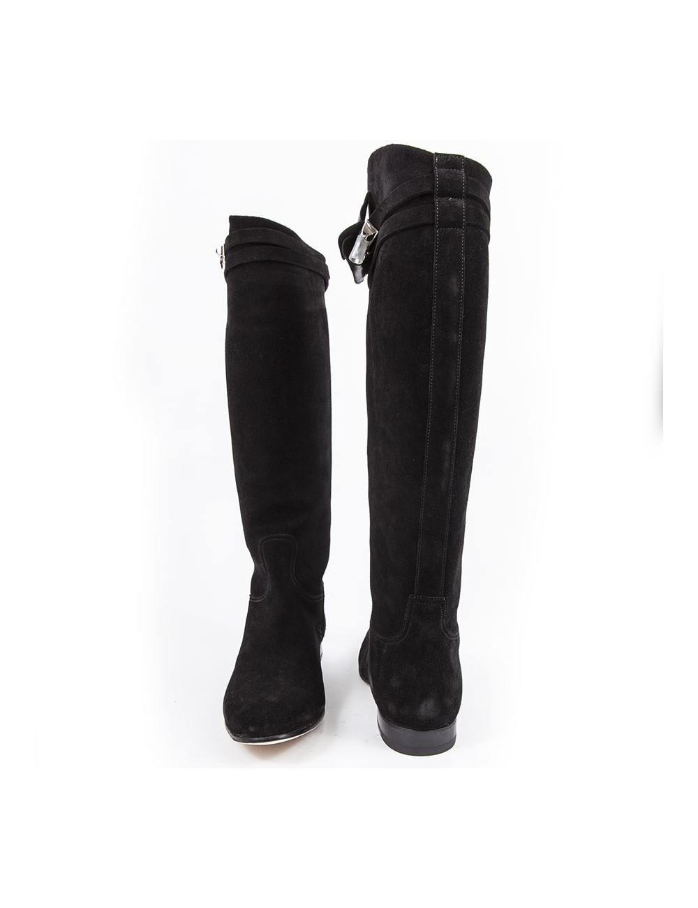 Bottes 'HER' HERMES veau velours noir T40
