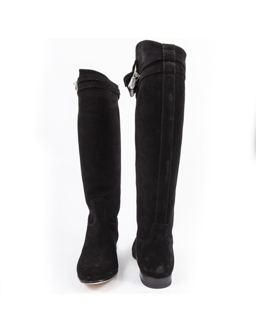Bottes 'HER' HERMES veau velours noir T40