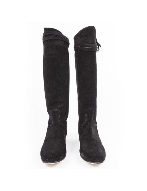 Bottes 'HER' HERMES veau velours noir T40