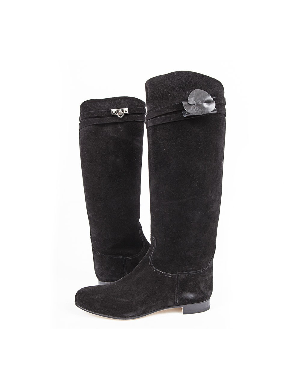 Bottes 'HER' HERMES veau velours noir T40
