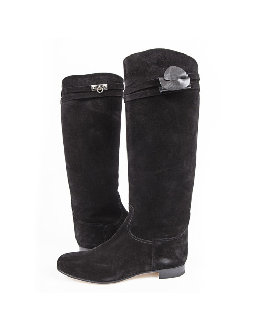 Bottes 'HER' HERMES veau velours noir T40