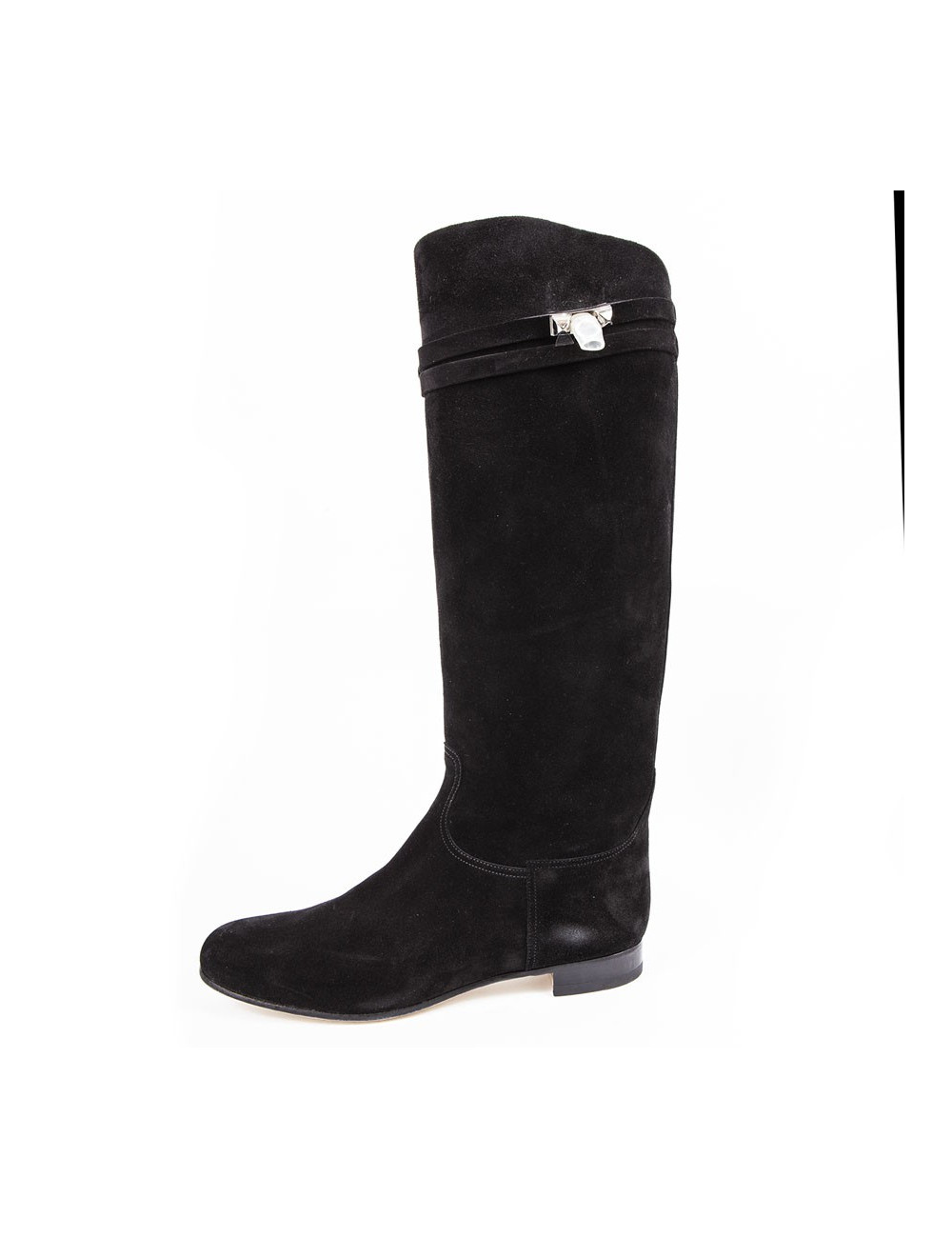 Bottes 'HER' HERMES veau velours noir T40