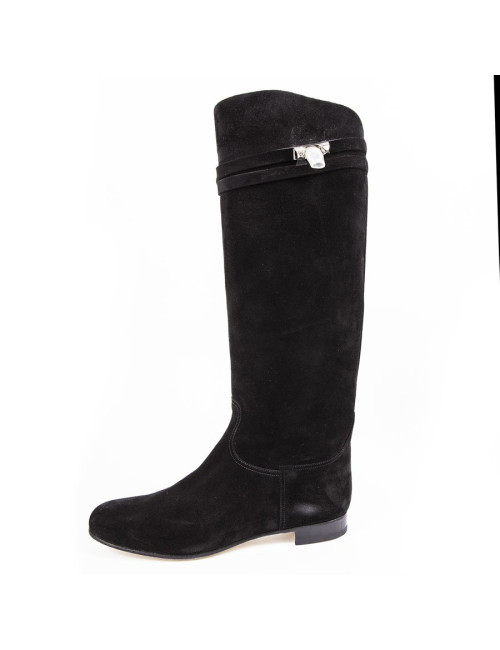 Bottes 'HER' HERMES veau velours noir T40