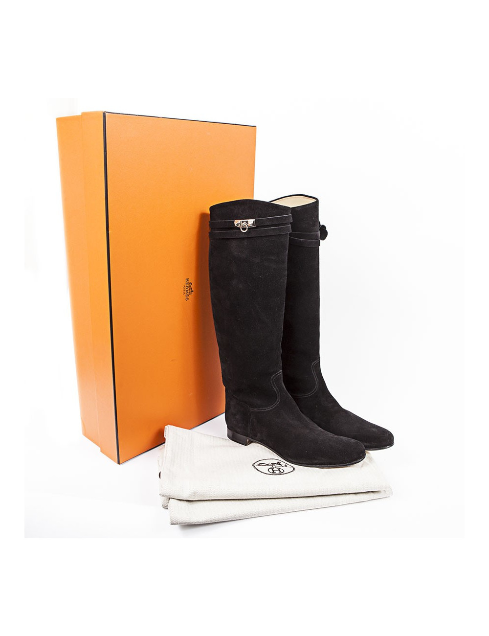 Bottes 'HER' HERMES veau velours noir T40