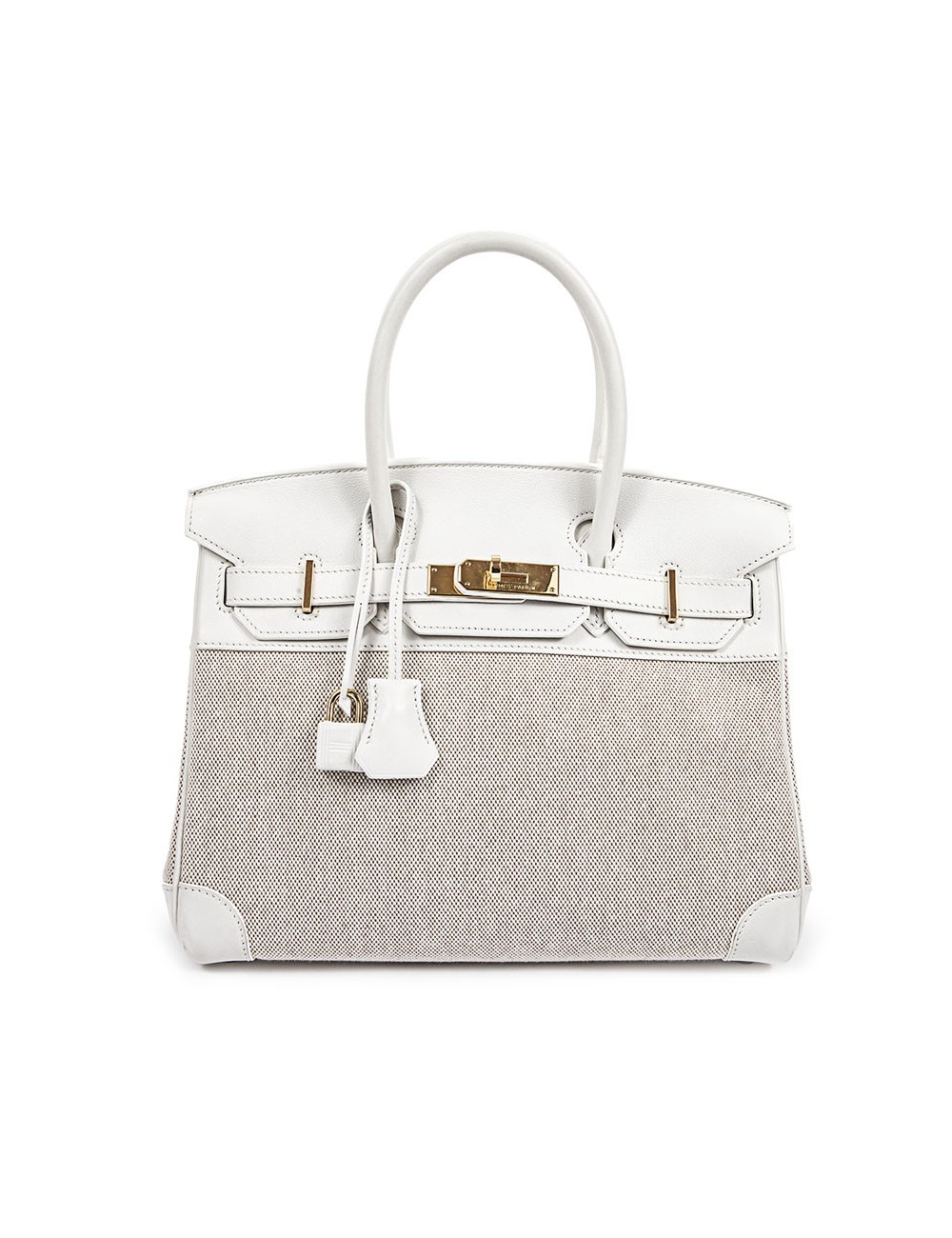 Birkin 30 HERMES toile H et cuir blanc