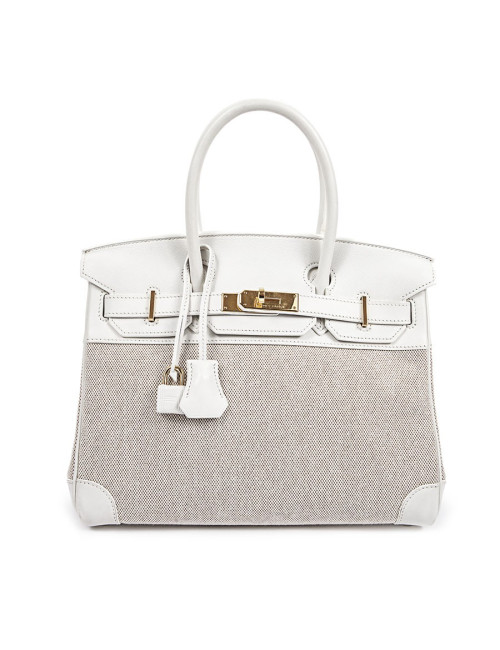 Birkin 30 HERMES toile H et cuir blanc