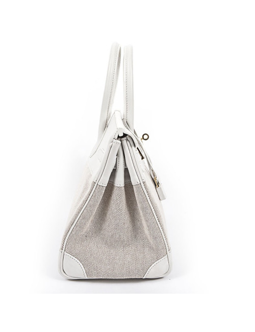 Birkin 30 HERMES toile H et cuir blanc