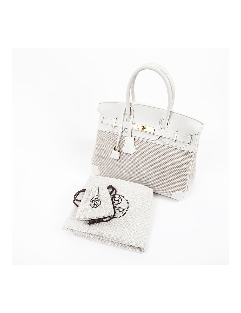 Birkin 30 HERMES H canvas and white leather