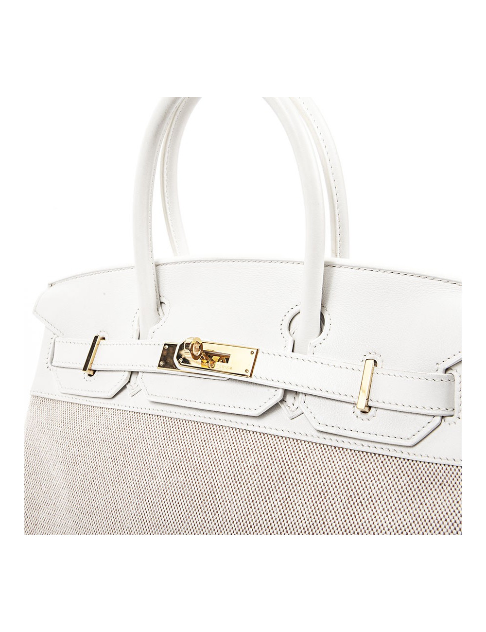 Birkin 30 HERMES toile H et cuir blanc