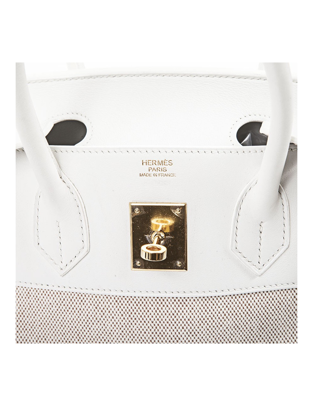 Birkin 30 HERMES toile H et cuir blanc