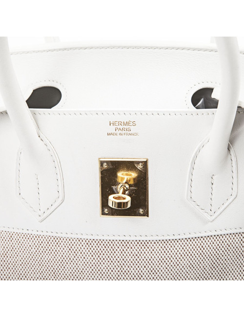 Birkin 30 HERMES H canvas and white leather