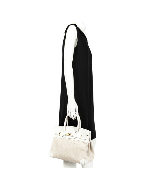 Birkin 30 HERMES toile H et cuir blanc