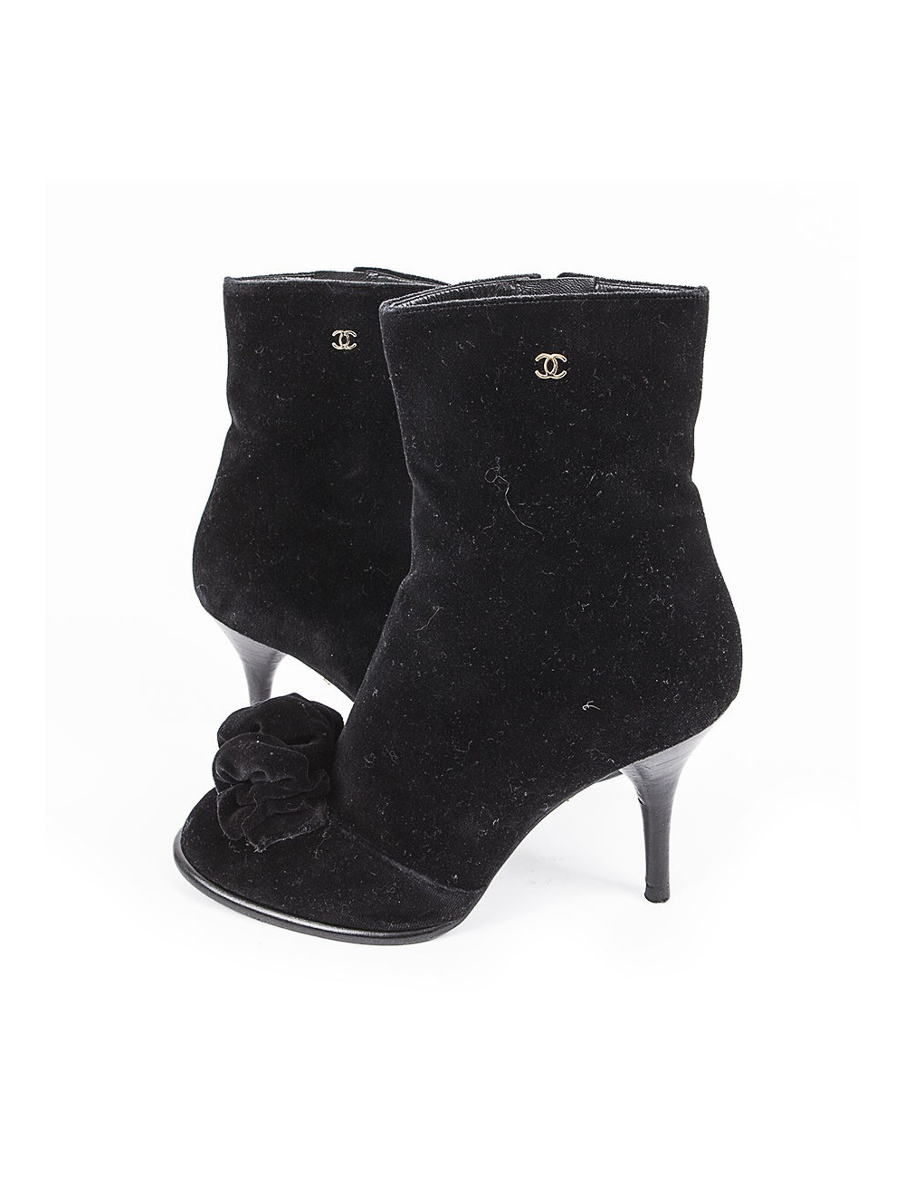 Bottines à talons CHANEL T39 veau velours noir
