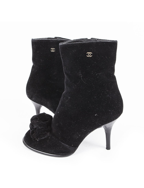 CHANEL T39 Black Suede heels boots