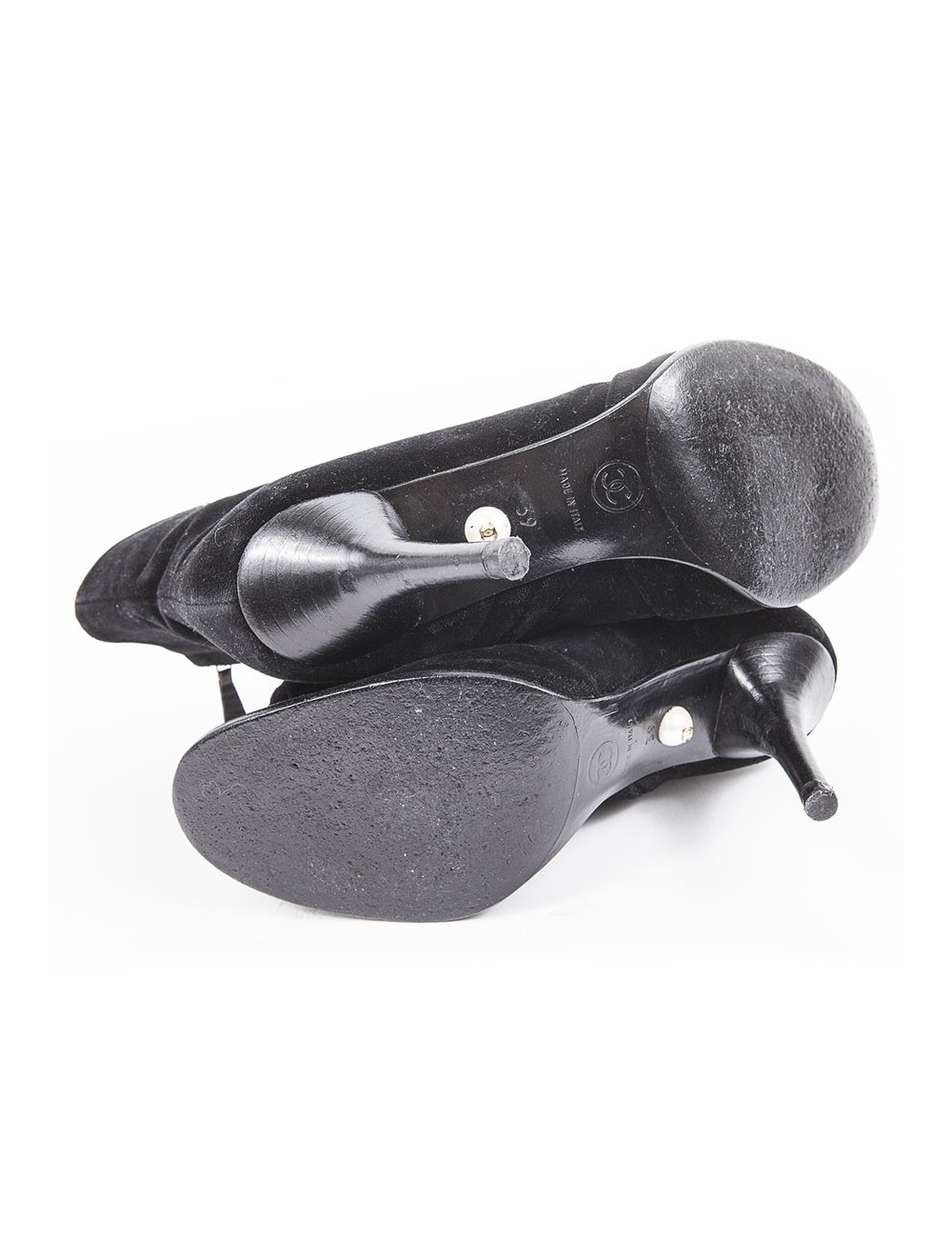 Bottines à talons CHANEL T39 veau velours noir