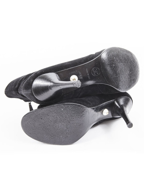 Bottines à talons CHANEL T39 veau velours noir