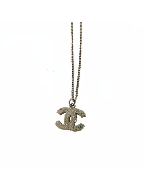 Collier CHANEL CC strass métal doré