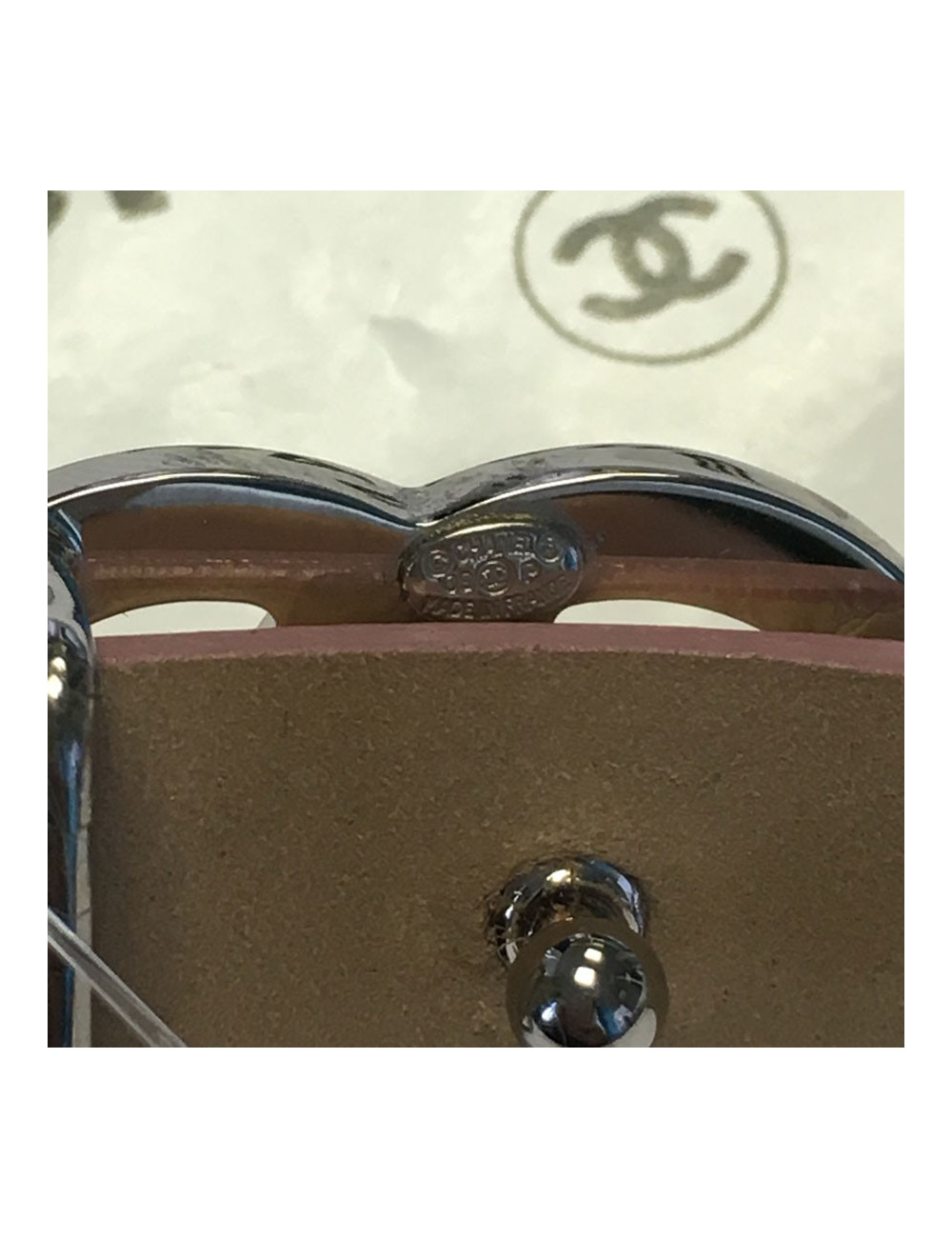 CHANEL pink leather belt