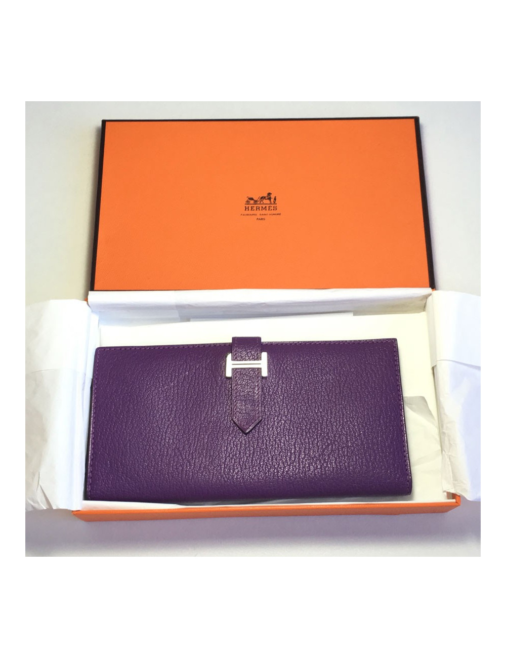 xxx Portefeuille HERMES Bearn en cuir violet