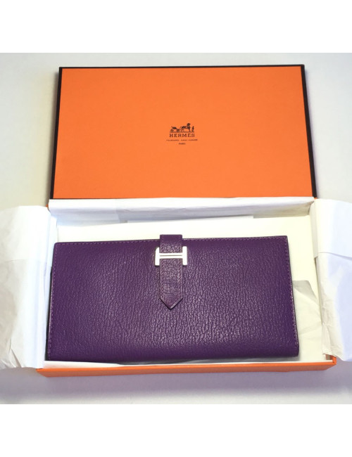 xxx Portefeuille HERMES Bearn en cuir violet