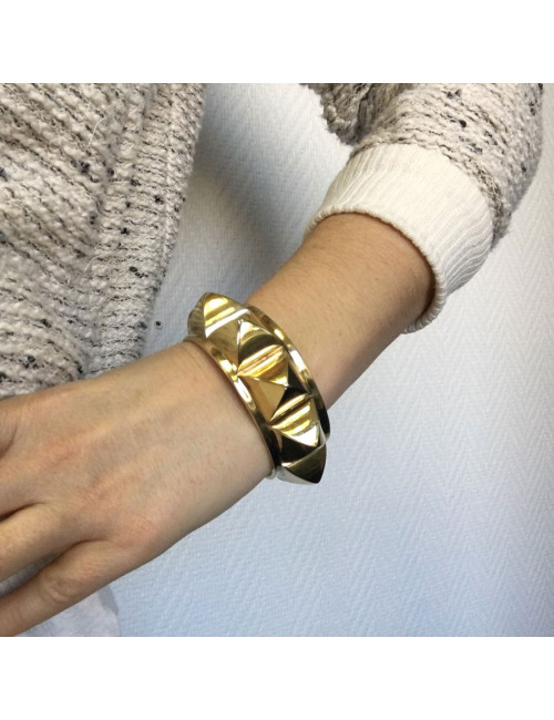 xxx Bracelet HERMES CDC en métal doré rigide