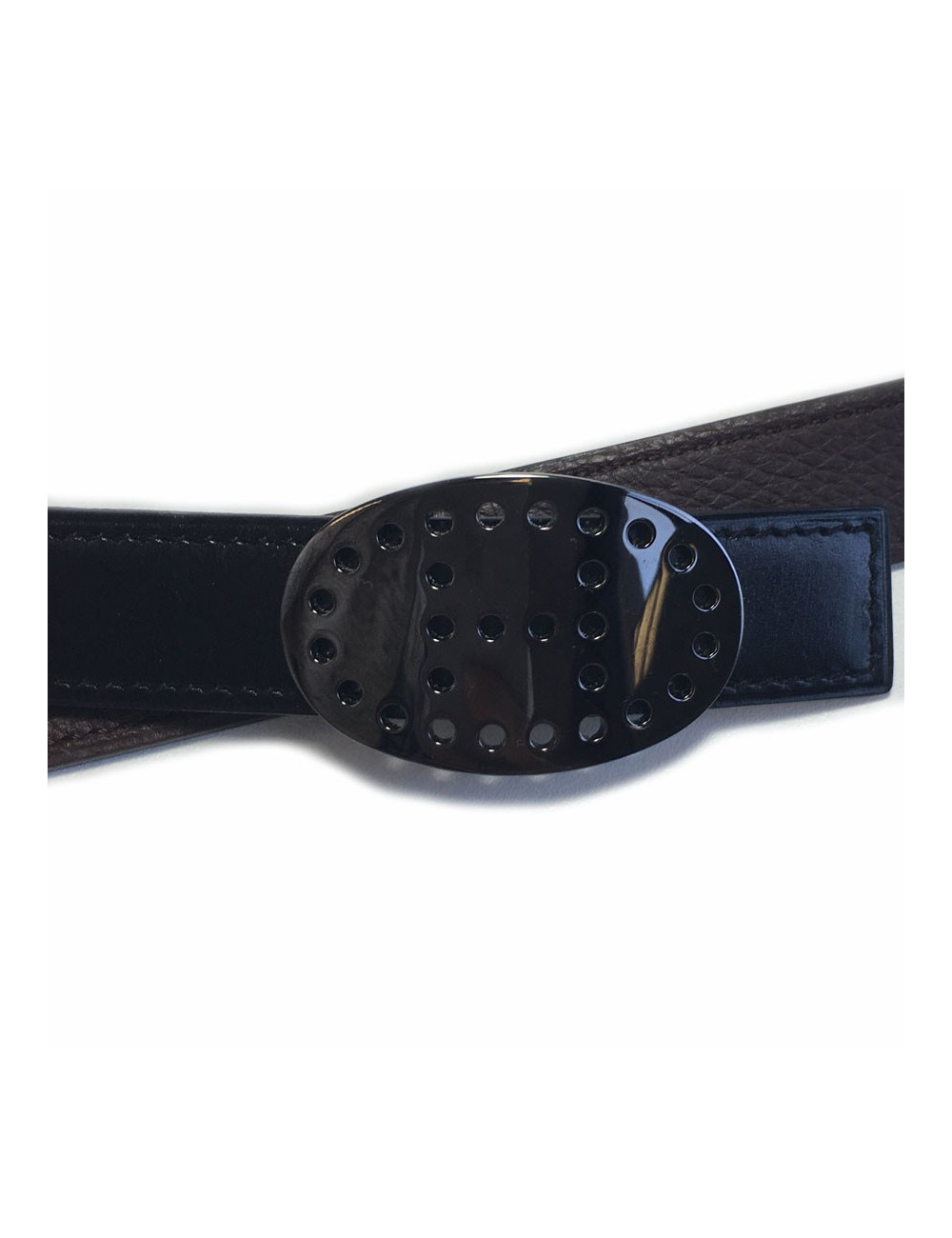 Belt HERMES reversible leather box black and Brown grain calf leather