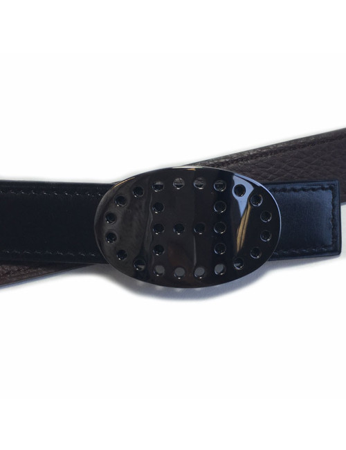 xxx Ceinture HERMES réversible en cuir box noir et cuir veau grainé marron