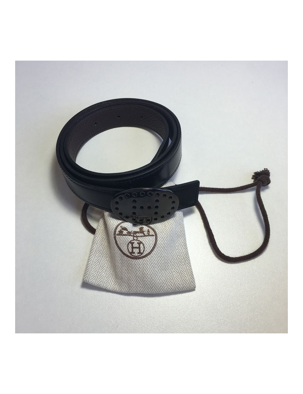 xxx Ceinture HERMES réversible en cuir box noir et cuir veau grainé marron