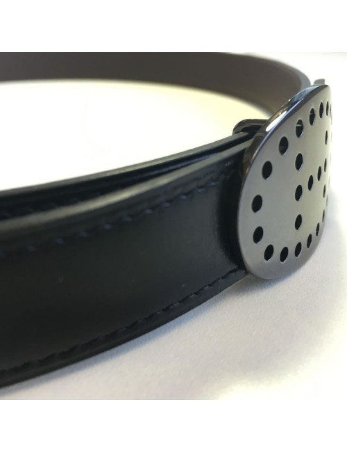 xxx Ceinture HERMES réversible en cuir box noir et cuir veau grainé marron