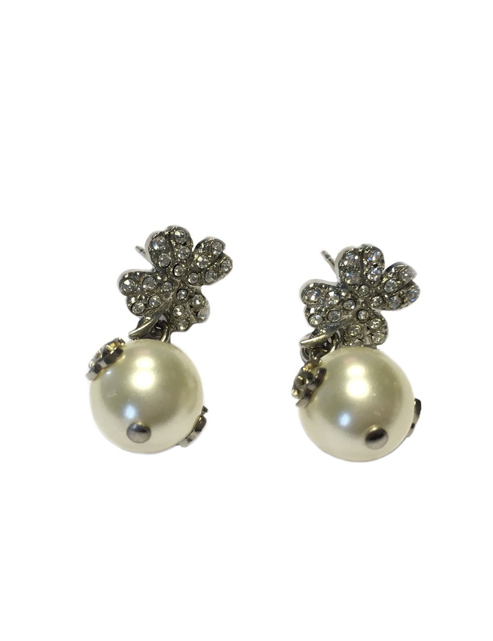 Boucles d'oreilles CHANEL trèfle strass et perle