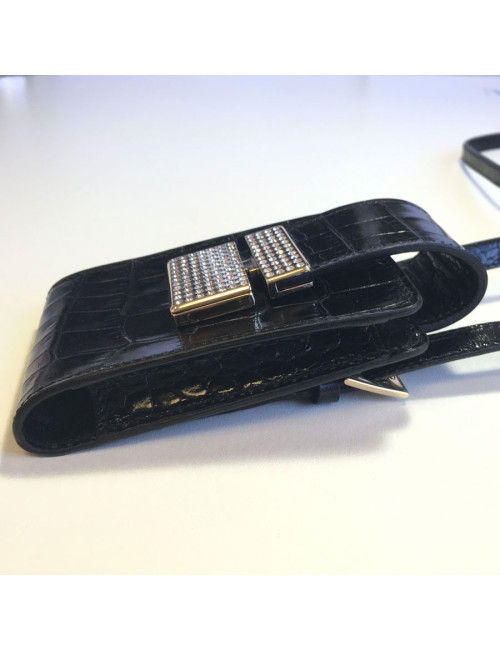 xxx Etui à cigarettes VALENTINO GARAVANI en croco verni noir et strass