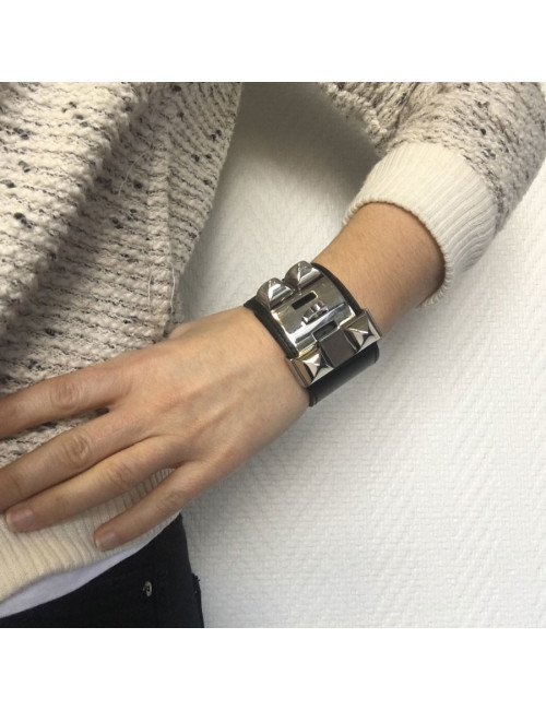 HERMES "Fido" cuff size S black box leather
