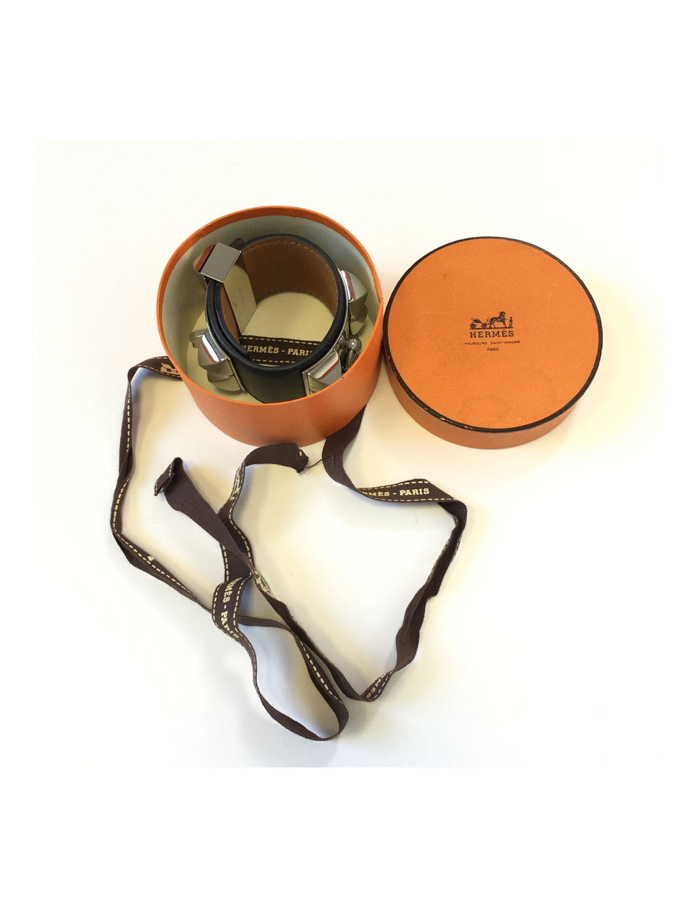 HERMES "Fido" cuff size S black box leather