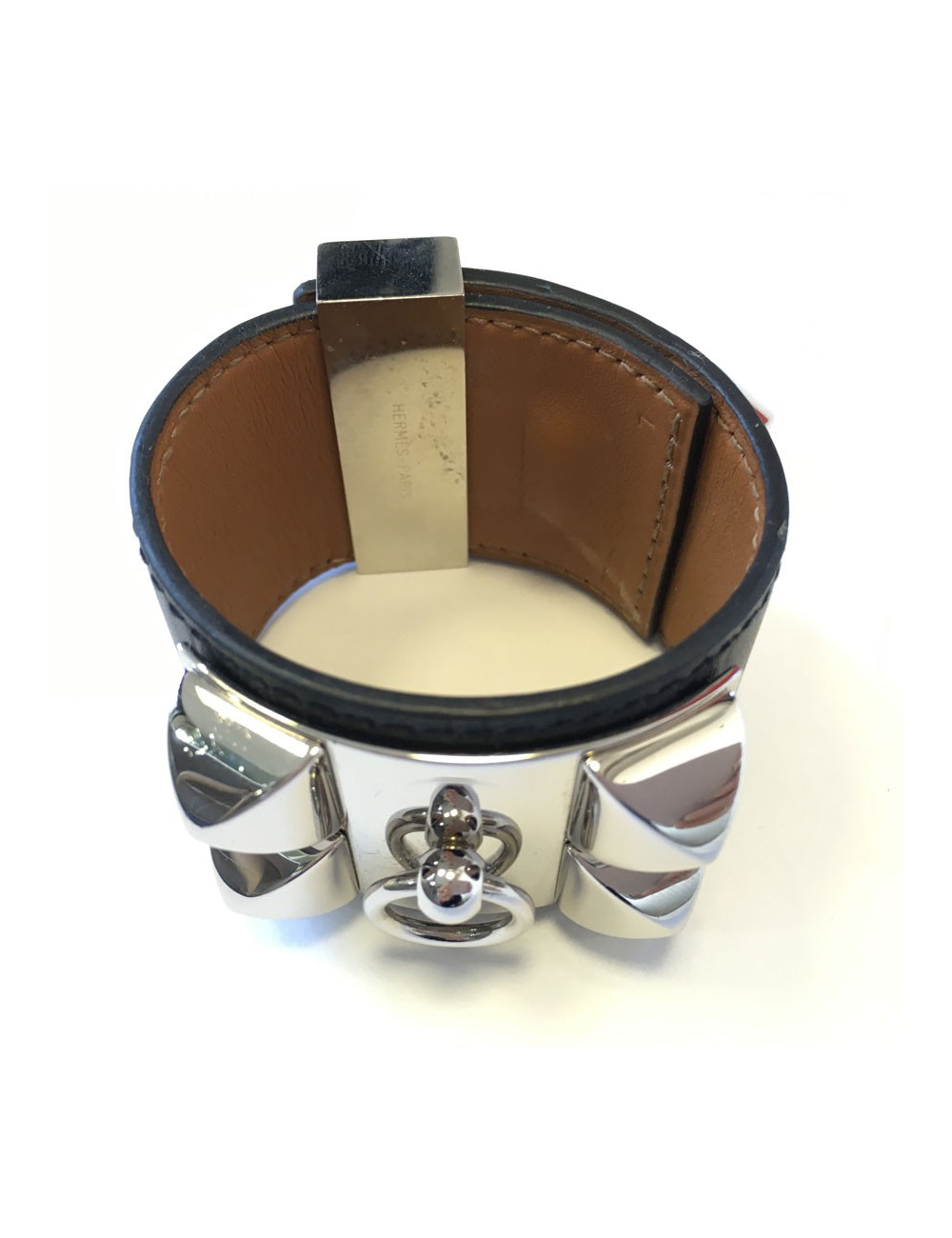 HERMES "Fido" cuff size S black box leather