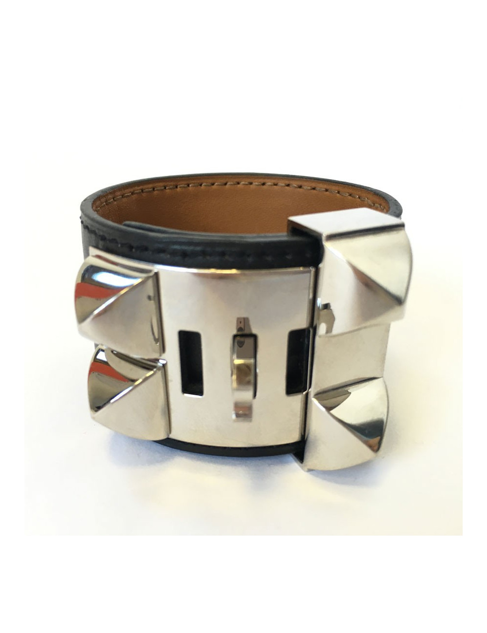 HERMES "Fido" cuff size S black box leather