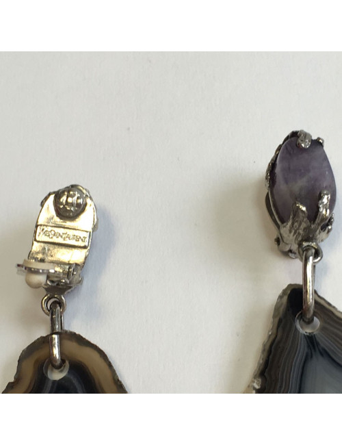 xxx Boucles d'oreille clips YVES SAINT LAURENT en pierre violette