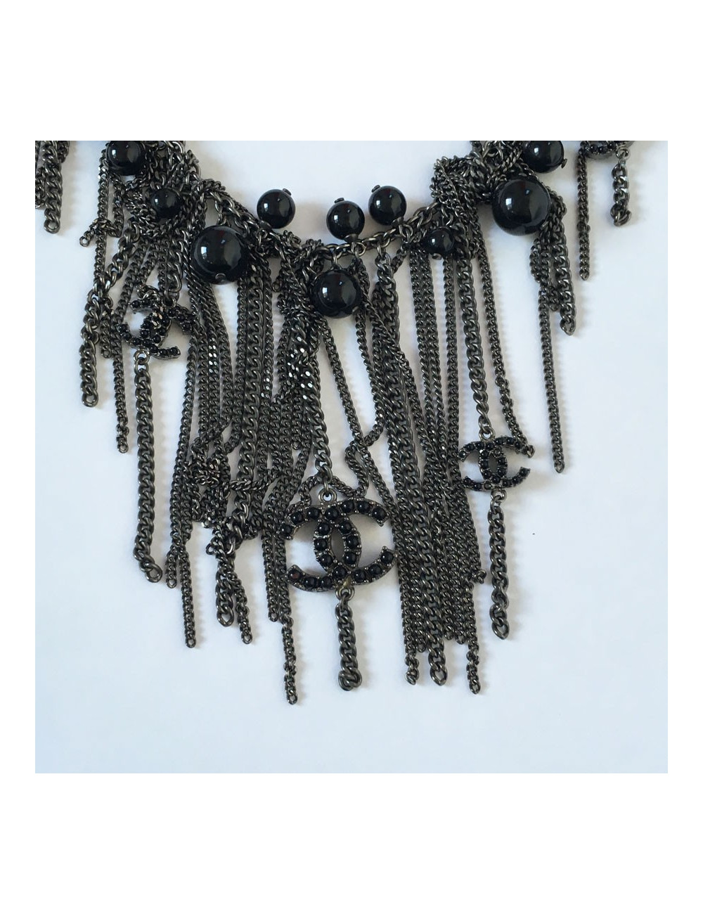 CHANEL Black Pearl Necklace and silver strings