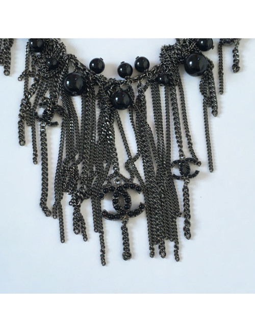 CHANEL Black Pearl Necklace and silver strings