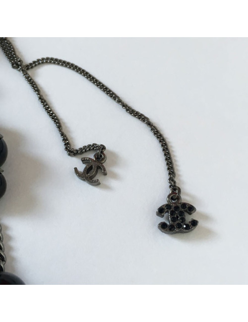 CHANEL Black Pearl Necklace and silver strings