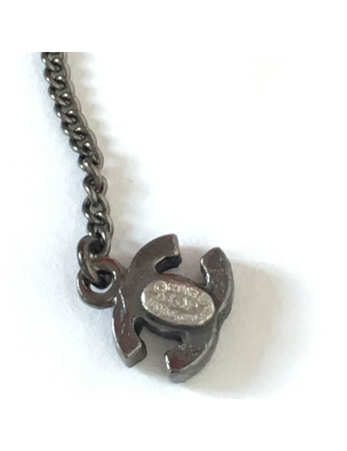 xxx Sautoir CHANEL perles noires et chaînes argentées