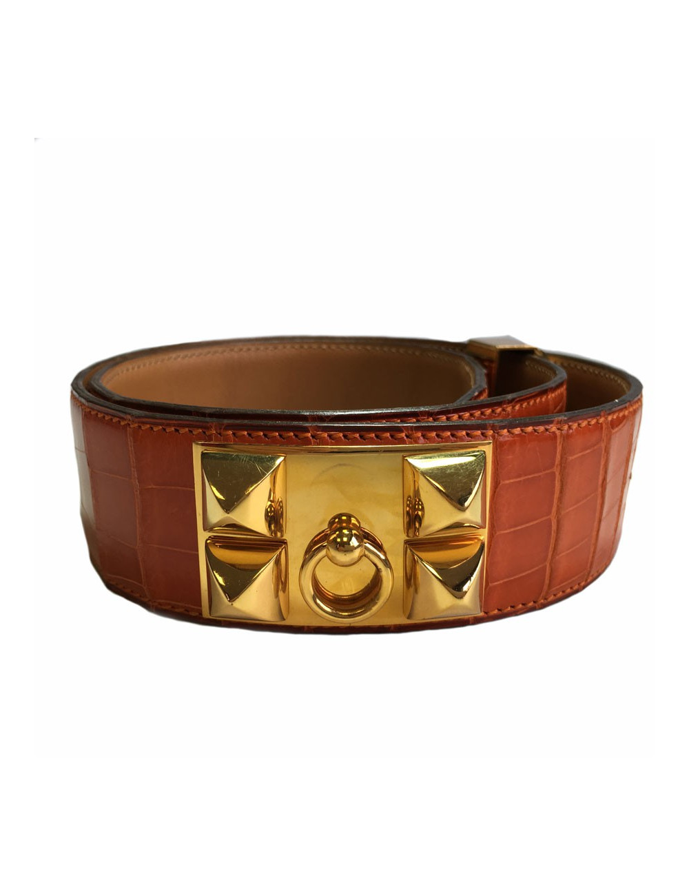 Ceinture HERMES CDC  t 76 en crocodile orange