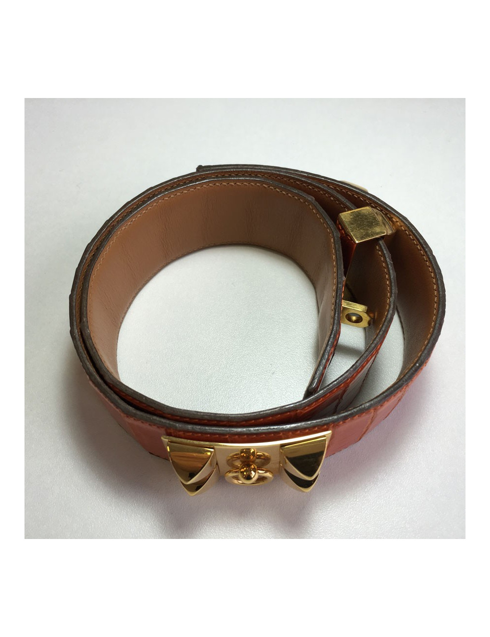 Ceinture HERMES CDC  t 76 en crocodile orange